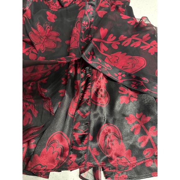 ECI New York Skirt Silk Black Red Floral Sheer Overlay Romantic Whimsigoth 12 - Picture 11 of 11